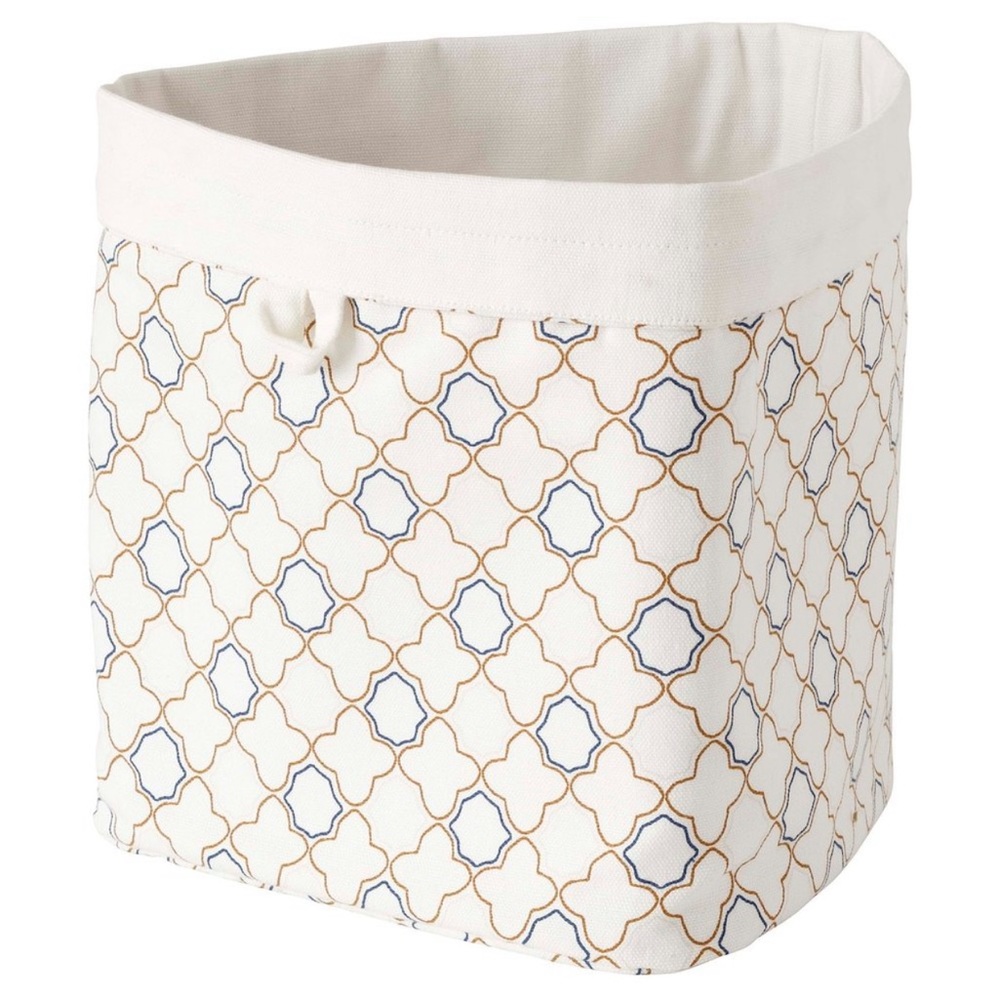 IKEA NEW SMORBULT Bread Basket White Brown Geometric 9x10" 22x25 cm Housewares